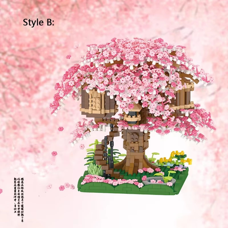 Mini Sakura Tree House 2138Pcs Build Block City Street View Cherry Blossom Model Building Blocks Toys Children Gifts