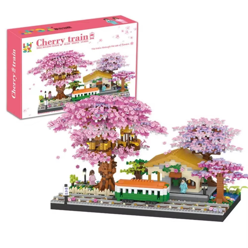 Mini Sakura Tree House 2138Pcs Build Block City Street View Cherry Blossom Model Building Blocks Toys Children Gifts