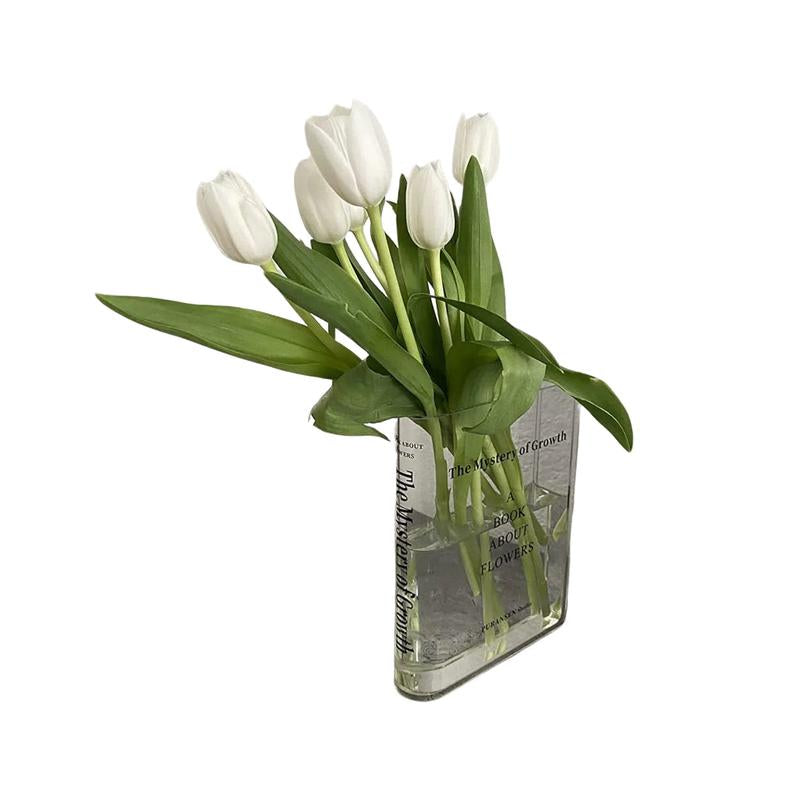 Clear Book Flowers Vase - Unique Book Lovers Acrylic Vases, a Book about Flowers Transparent Floral Decorative Centerpiece Ornaments