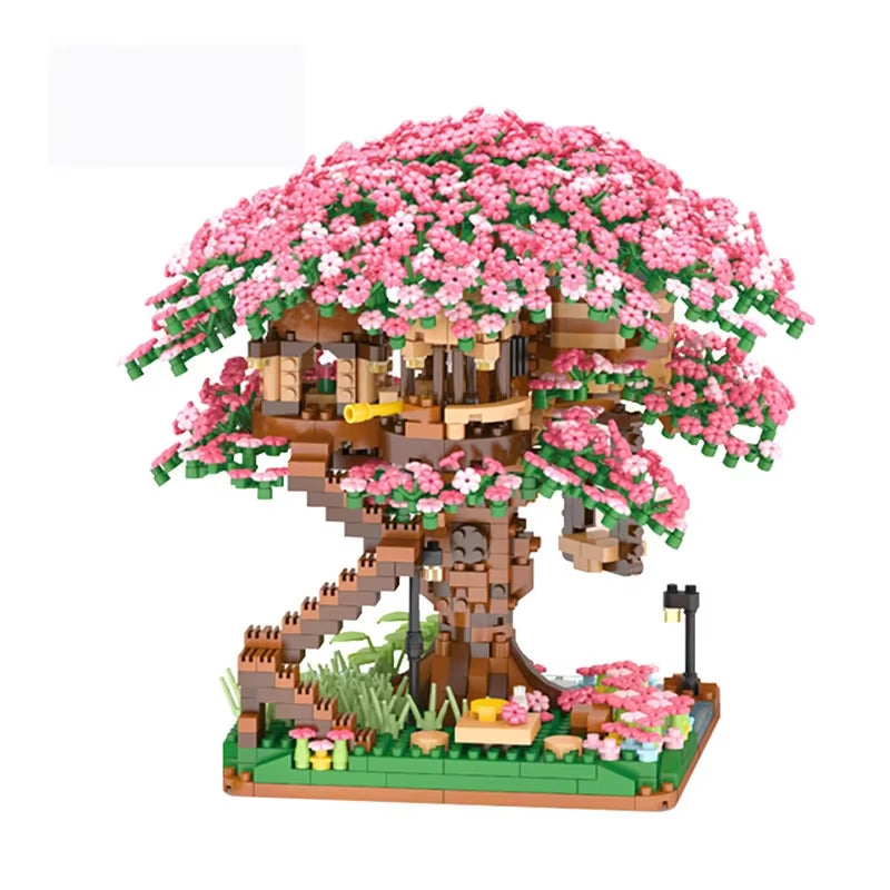 Mini Sakura Tree House 2138Pcs Build Block City Street View Cherry Blossom Model Building Blocks Toys Children Gifts