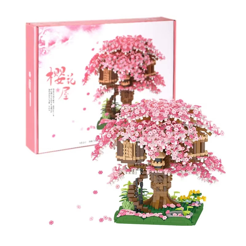 Mini Sakura Tree House 2138Pcs Build Block City Street View Cherry Blossom Model Building Blocks Toys Children Gifts