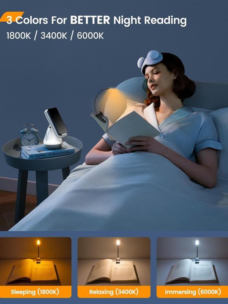 Glocusent Willow Book Light for Reading in Bed, 10LED Bright Reading Light, 3 Colors & 3 Brightness, Rechargeable Book Light Lasts for 80Hr, Lightweight Clip on Book Light, Perfect for Book Lovers