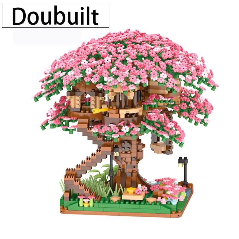 Mini Sakura Tree House 2138Pcs Build Block City Street View Cherry Blossom Model Building Blocks Toys Children Gifts