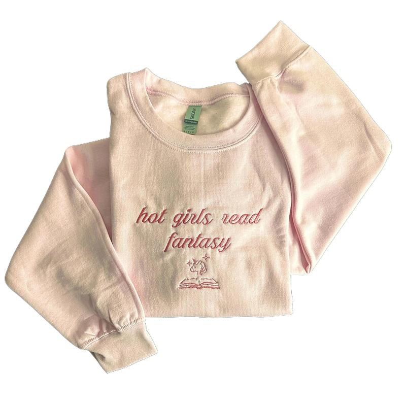 Hot Girls Read Fantasy Embroidered Crewneck Sweatshirt