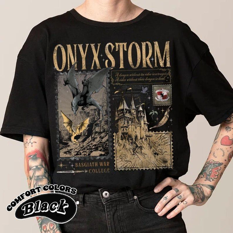 Onyx Storm Comfort Color T-Shirt, Fourth Wing Series Shirt, Dragon Rider, Bookish Tee Gift for Book Lover, Fantasy Book, Tairn & Andarna