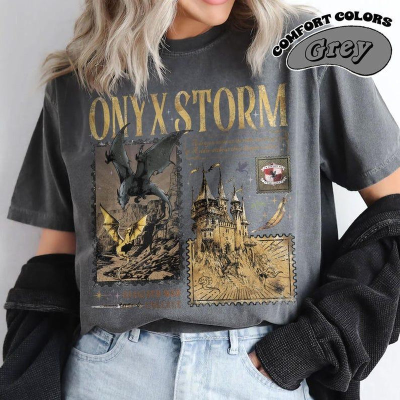 Onyx Storm Comfort Color T-Shirt, Fourth Wing Series Shirt, Dragon Rider, Bookish Tee Gift for Book Lover, Fantasy Book, Tairn & Andarna