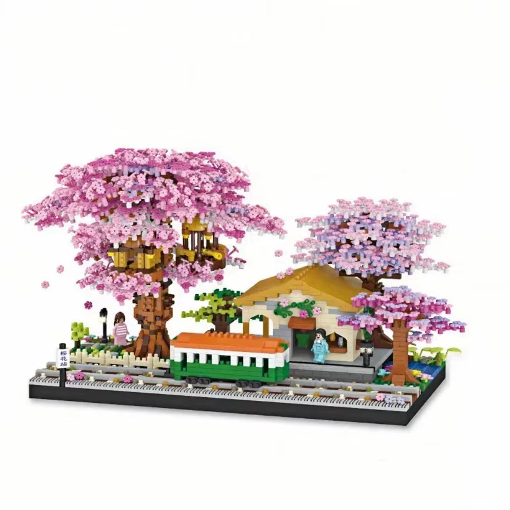 Mini Sakura Tree House 2138Pcs Build Block City Street View Cherry Blossom Model Building Blocks Toys Children Gifts