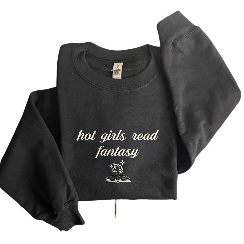 Hot Girls Read Fantasy Embroidered Crewneck Sweatshirt