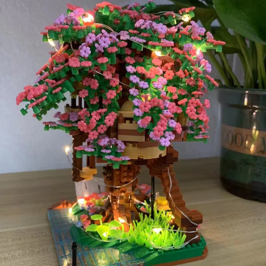 Mini Sakura Tree House 2138Pcs Build Block City Street View Cherry Blossom Model Building Blocks Toys Children Gifts