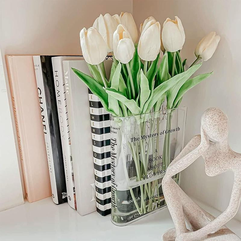 Clear Book Flowers Vase - Unique Book Lovers Acrylic Vases, a Book about Flowers Transparent Floral Decorative Centerpiece Ornaments